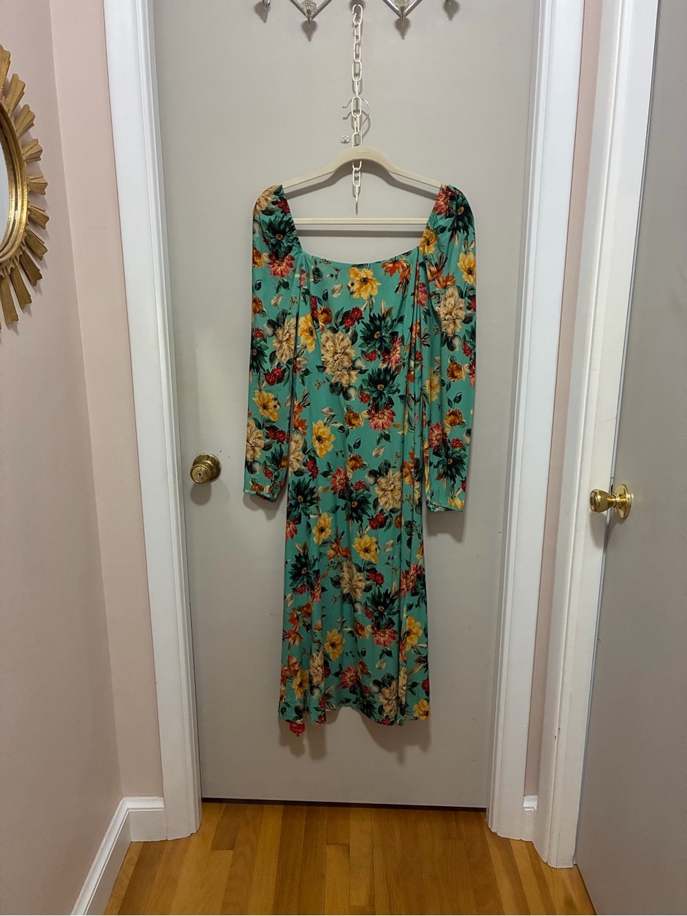 Johnny Was Green Floral Long Sleeve Midi Dress